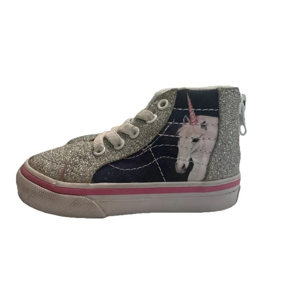 Vans Unicorn Glitter High Top Sneakers Girls Size 5 Toddler Pink Silver
